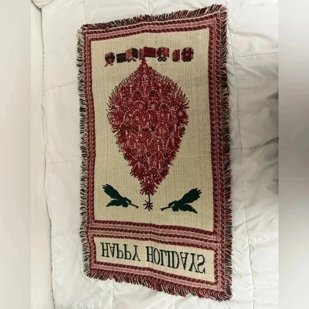Vintage Christmas Happy Holidays Throw Blanket Tapestry Wall Hanging TableRunner